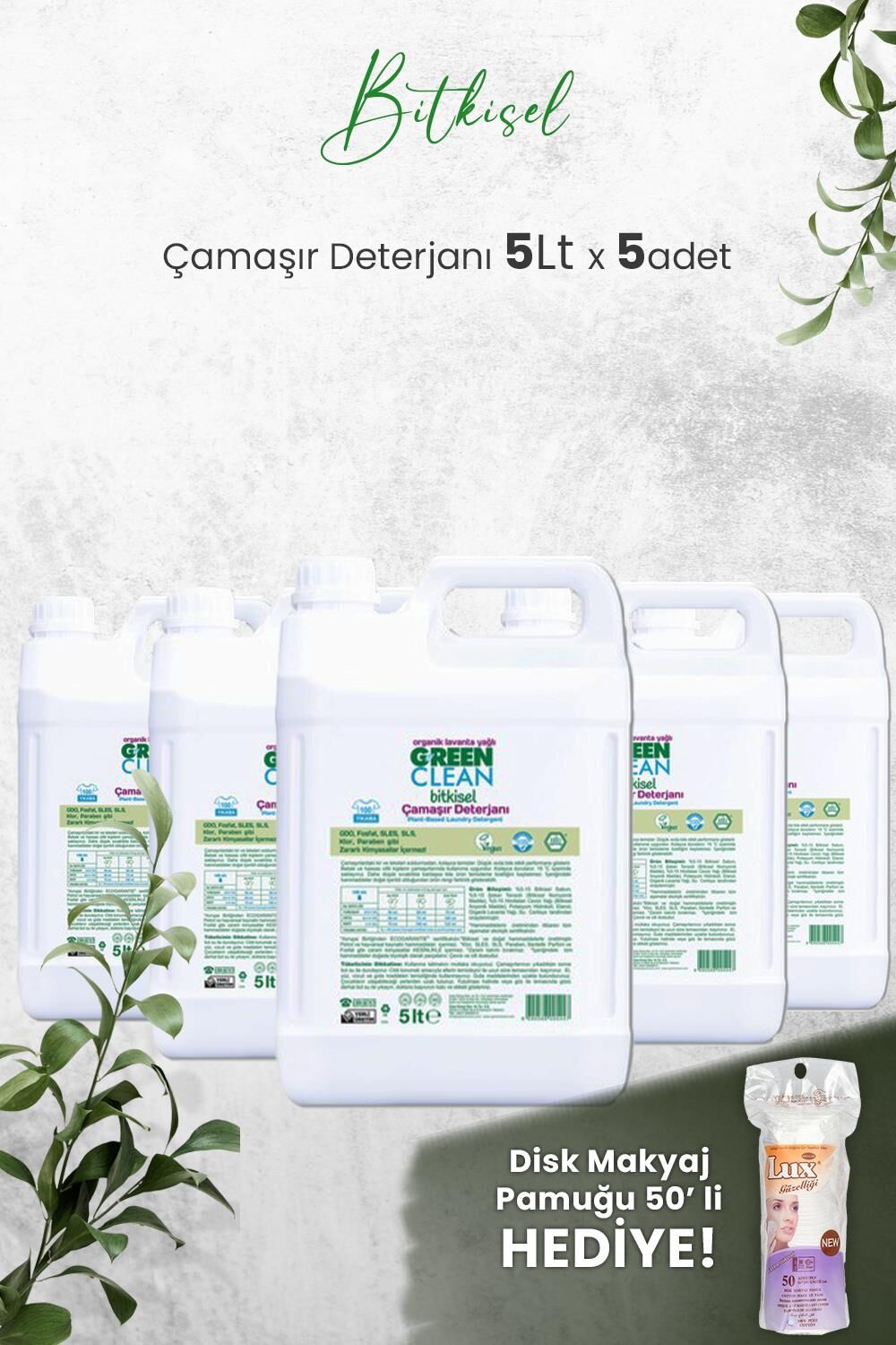 Green Clean Organik Çamaşır Deterjanı 5 Lt x 5 Adet ve Hediyeli
