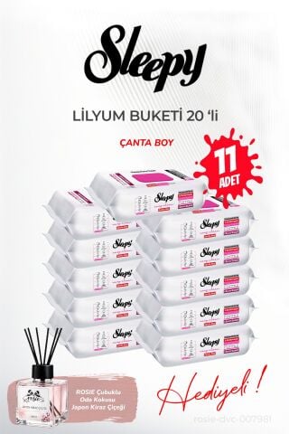 (11 paket x 20 yaprak) Sleepy Lilyum Buketi Islak Havlu ve ROSIE oda kokusu