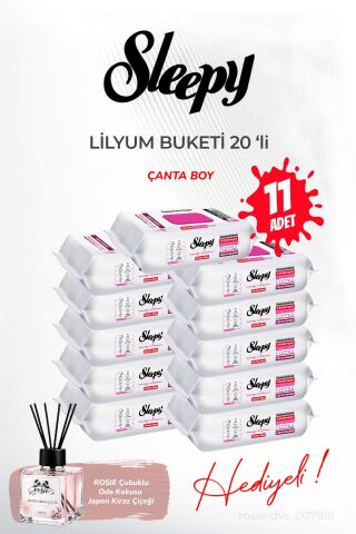 (11 paket x 20 yaprak) Sleepy Lilyum Buketi Islak Havlu ve ROSIE oda kokusu