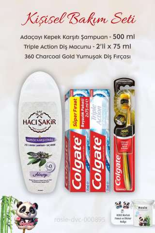Colgate Extra White Diş Macunu 2 x 75 ml, 360 Charcoal Gold Diş Fırçası, H.Şakir Adaçayı Şampuan 500 ml