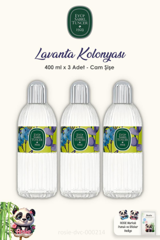 3 Adet Eyüp Sabri Tuncer Lavanta Kolonyası Cam Şişe 400 ml ve ROSIE Pamuk