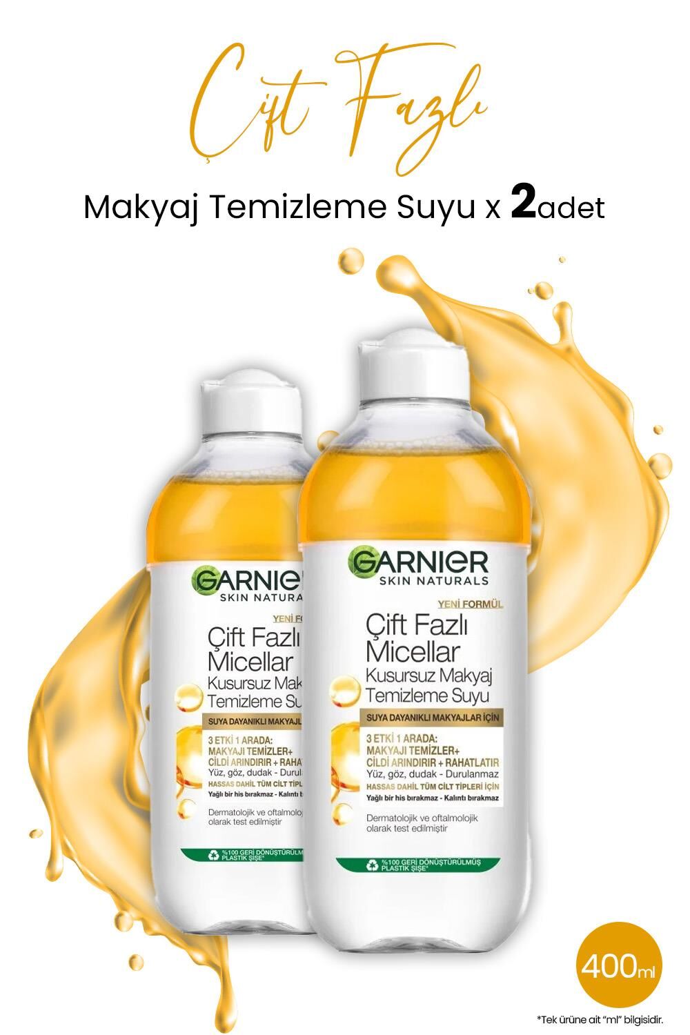 Garnier Micellar Temizleme Suyu Çift Fazlı Argan 400 ml x 2 Adet