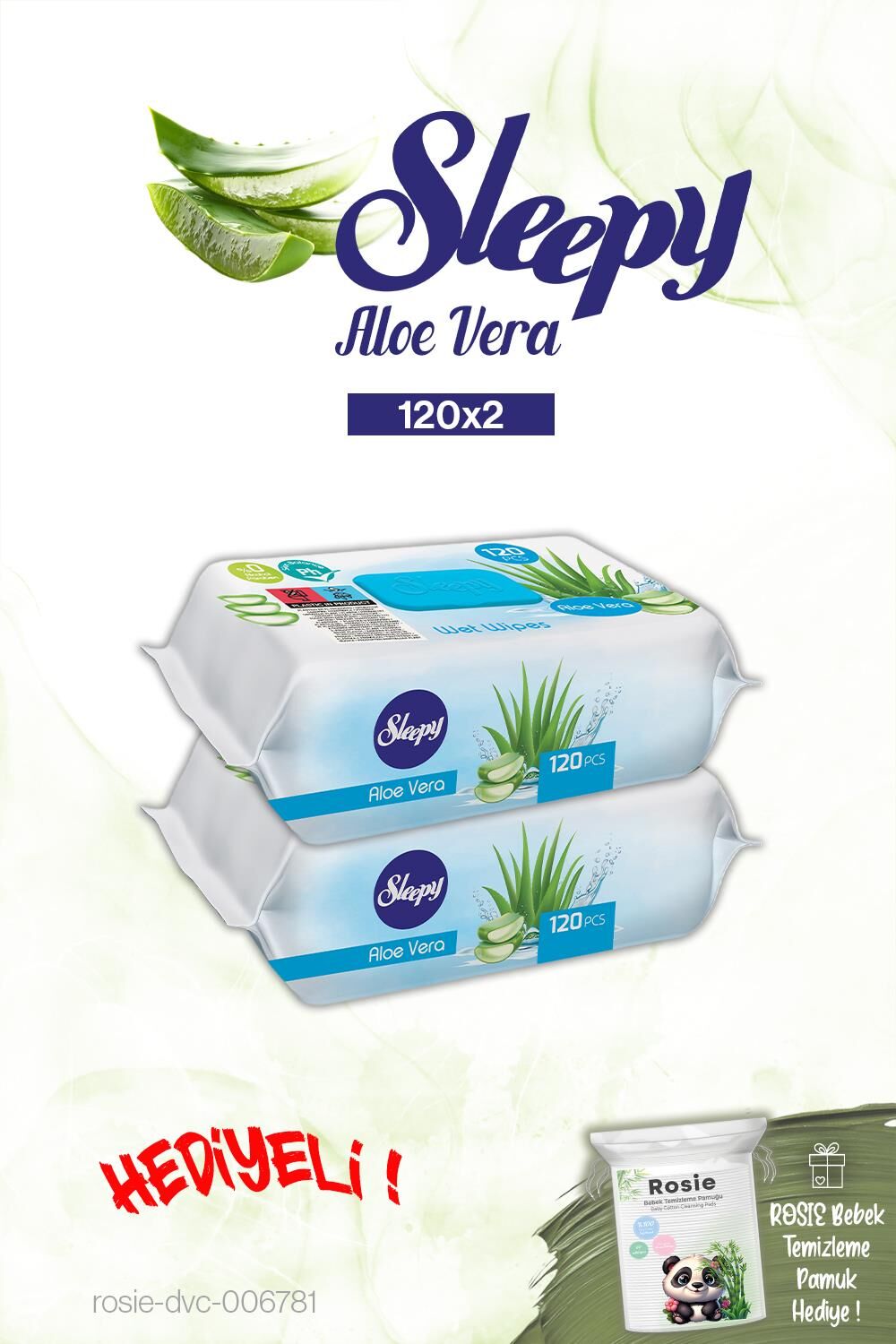 Sleepy 2 adet Aloe Vera Islak Havlu 120'li ve ROSIE