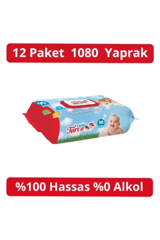 Baby Turco Islak Havlu Kapaklı 90'lı 12 Adet 1080 Yaprak