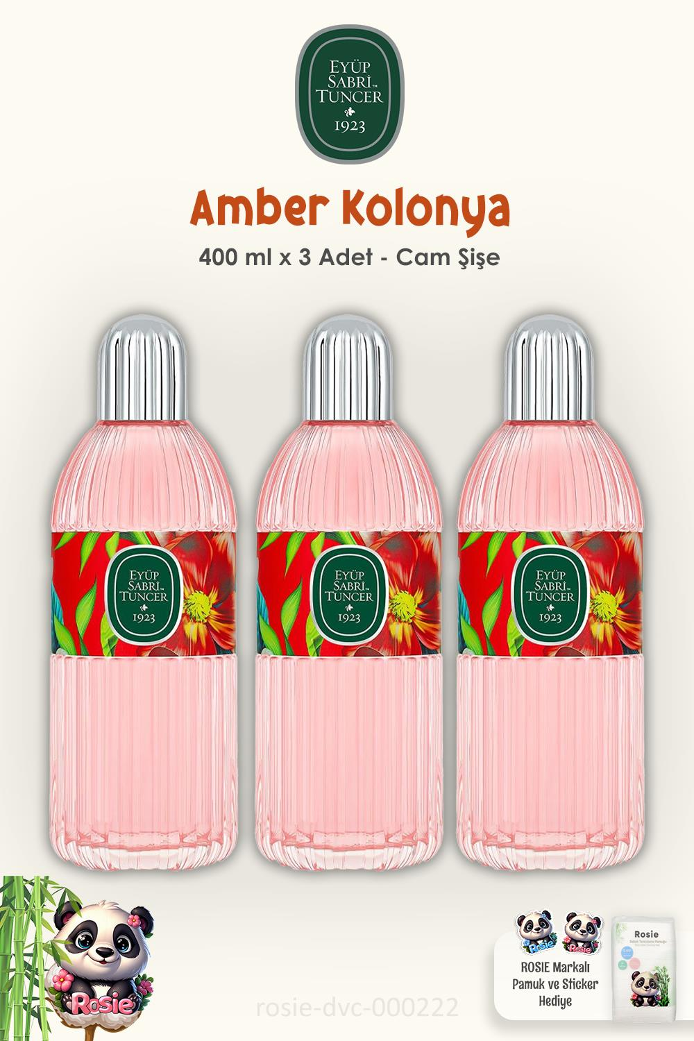 Eyüp Sabri Tuncer Amber Kolonyası Cam Şişe 400 ml 3 Adet ve ROSIE Pamuk