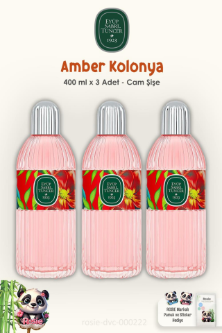 Eyüp Sabri Tuncer Amber Kolonyası Cam Şişe 400 ml 3 Adet ve ROSIE Pamuk