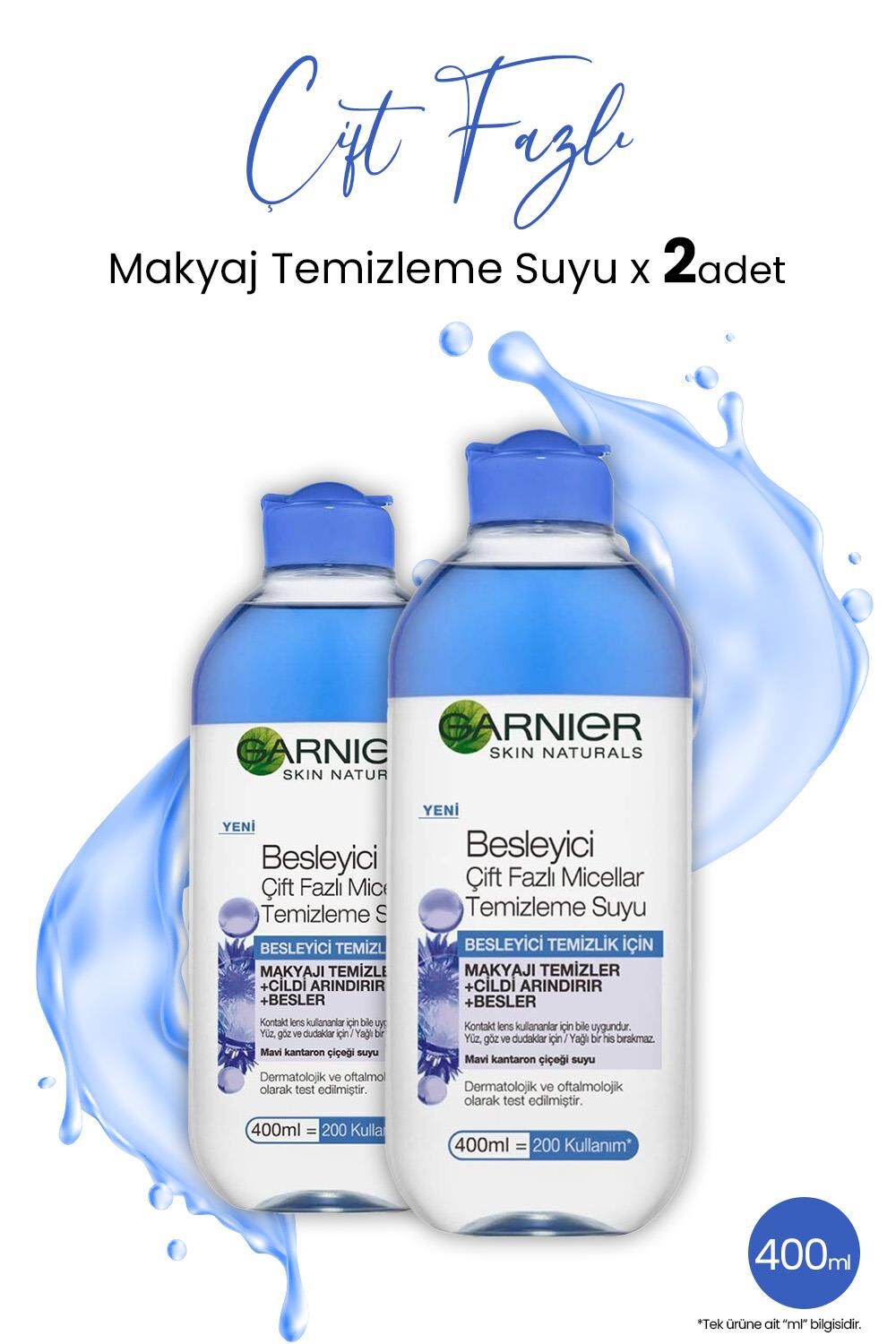 Garnier Micellar Temizleme Suyu Besleyici Çift Fazlı 400 ml x 2 Adet