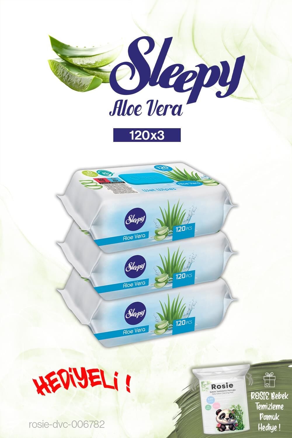 Sleepy 3 adet Aloe Vera Islak Havlu 120'li ve ROSIE