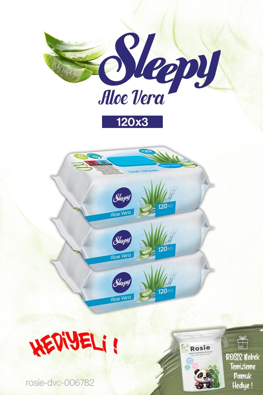 Sleepy 3 adet Aloe Vera Islak Havlu 120'li ve ROSIE