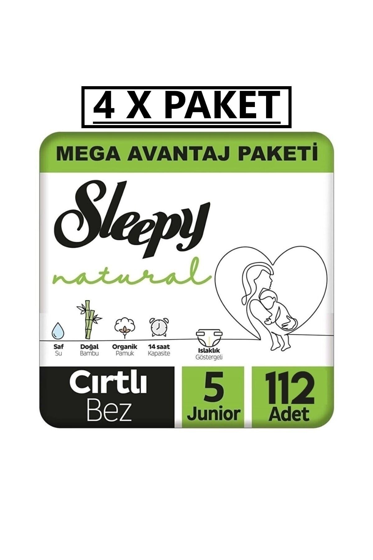 Sleepy Natural Bebek Bezi Mega Junior 5 (11-18kg) 112 Adet x 4 Paket