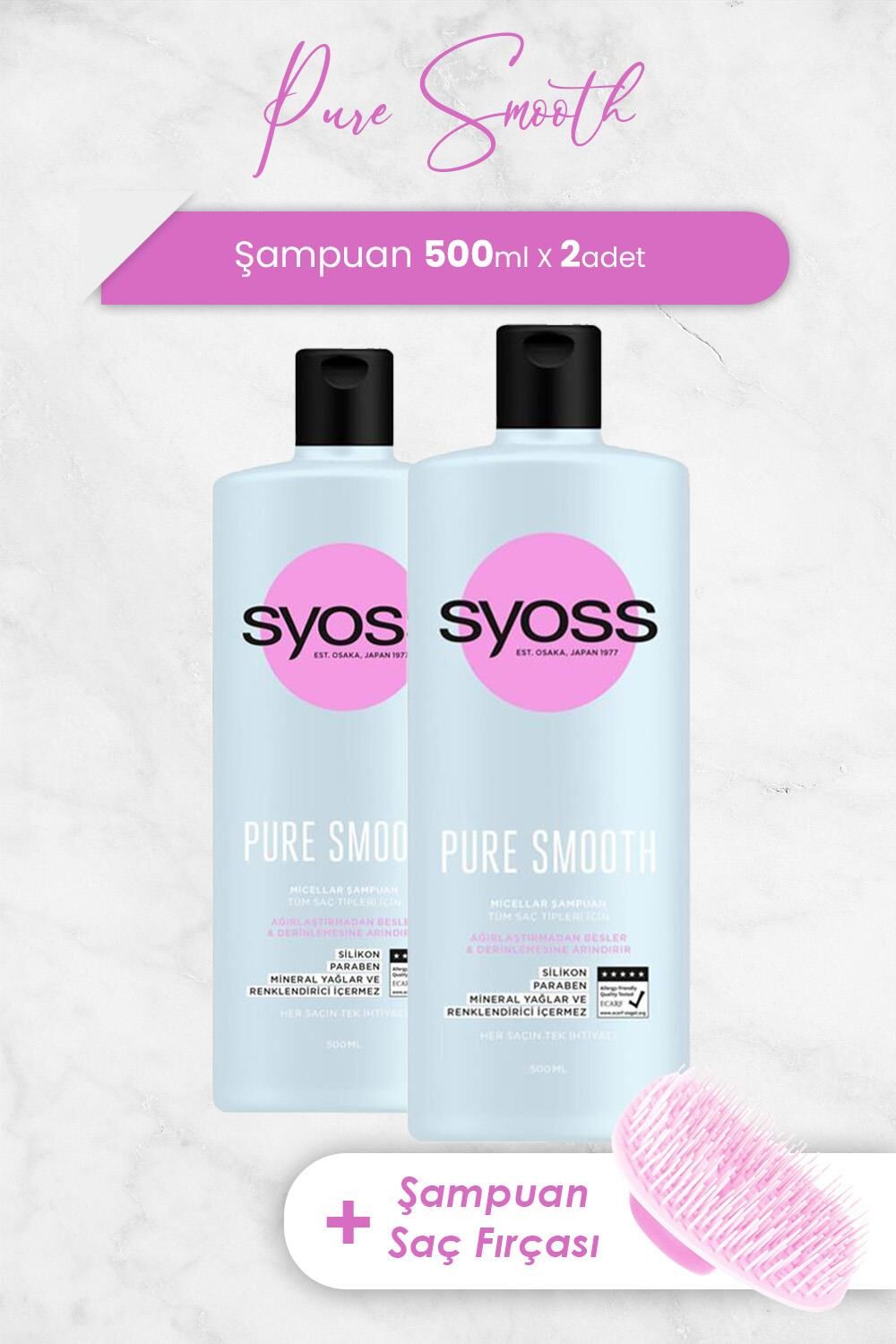 Syoss Pure Smooth Şampuan 500 ml x 2 Adet ve Şampuan Fırçası