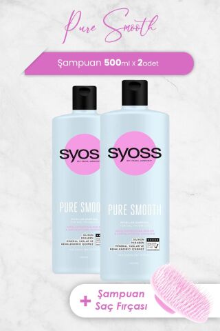 Syoss Pure Smooth Şampuan 500 ml x 2 Adet ve Şampuan Fırçası