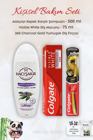Colgate Visible White Diş Macunu 75 ml, 360 Charcoal Diş Fırçası, H.Şakir Adaçayı Şampuan 500 ml