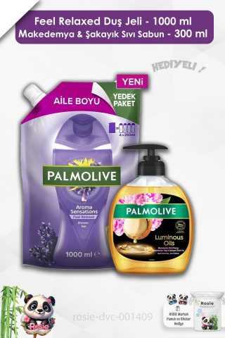 Palmolive Feel Relaxed Duş Jeli 1000 ml,Makedemya & Şakayık Sıvı Sabun 300 ml ve ROSIE