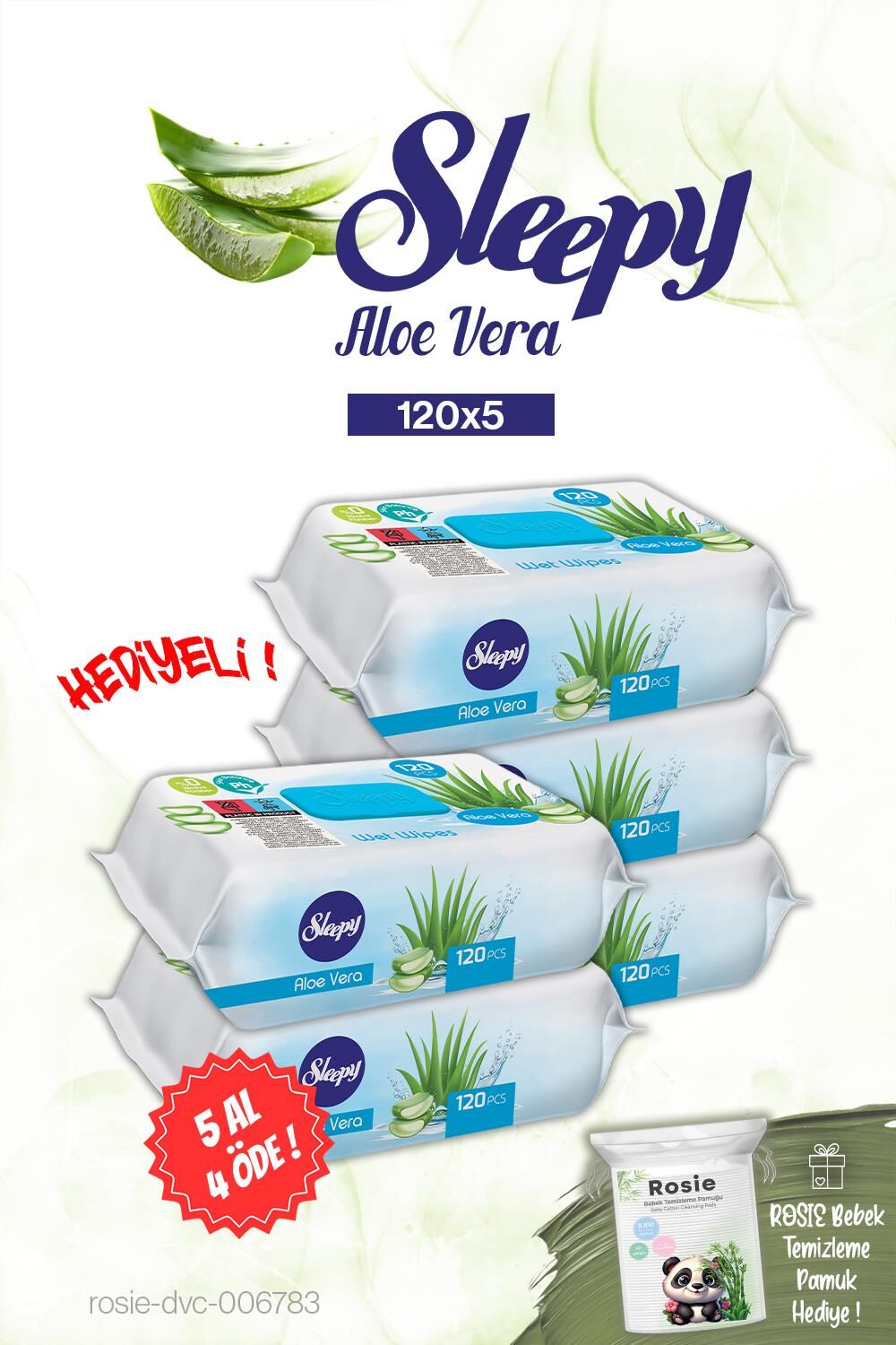 Sleepy 5 AL 4 ÖDE Aloe Vera Islak Havlu 120'li ve ROSIE