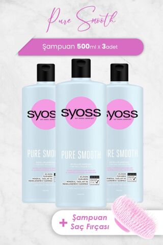 Syoss Pure Smooth Şampuan 500 ml x 3 Adet ve Şampuan Fırçası