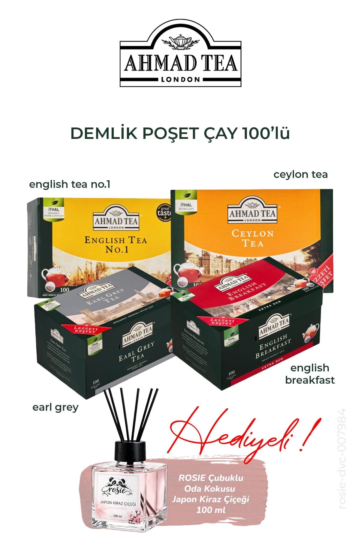 100'lü Demlik Poşet Çay 4 Paket Karma 320 G, ROSIE koku