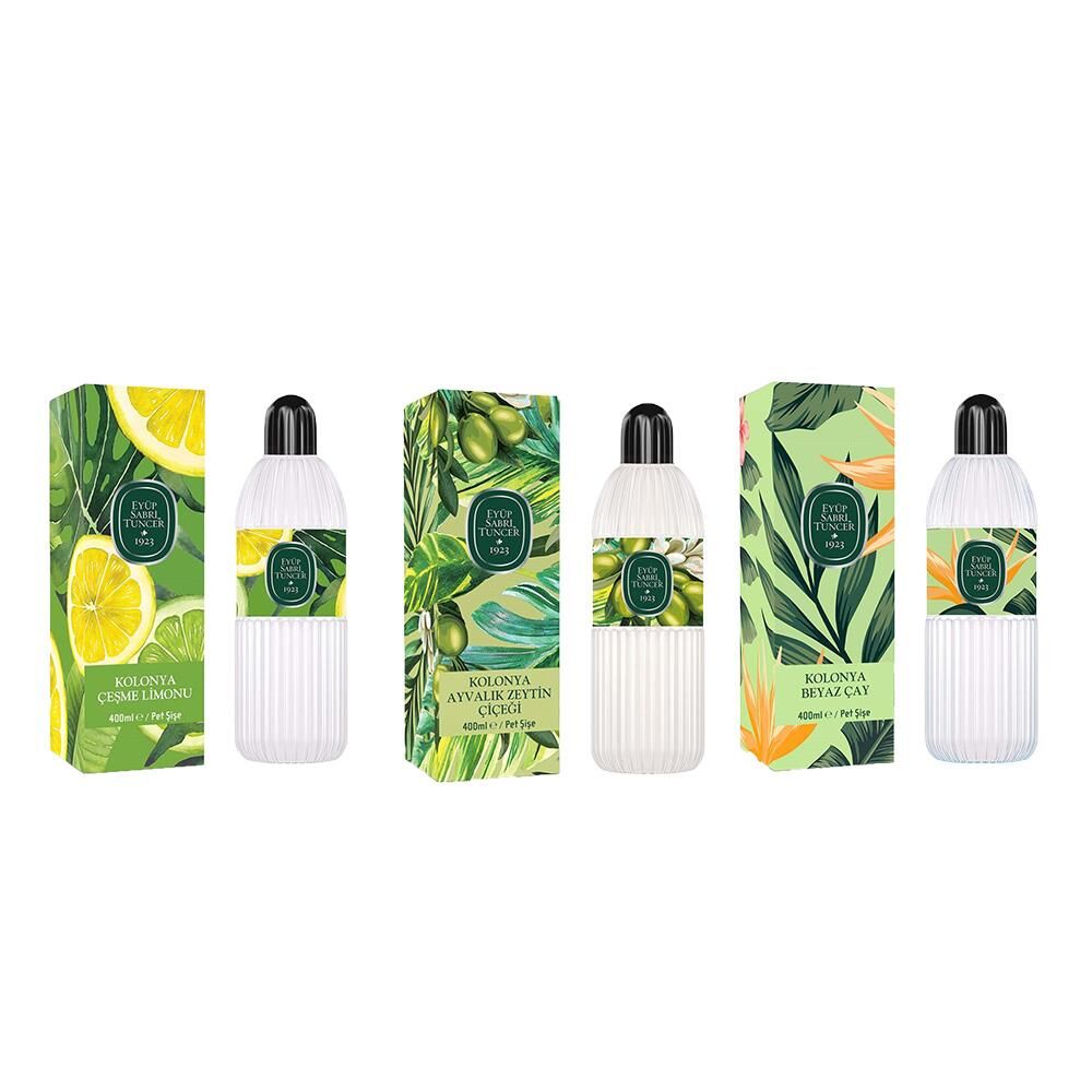Eyüp Sabri Tuncer Kolonya Çeşme Limonu, Ayvalık Zeytin Çiçeği ve Beyaz Çay Pet Şişe 400 ml