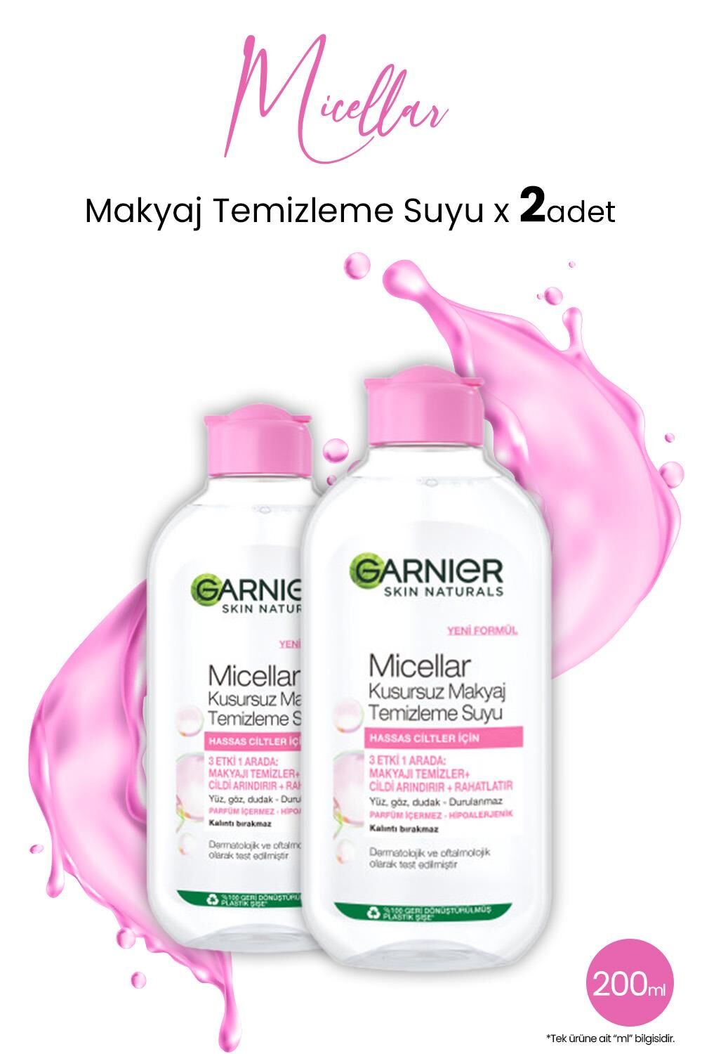 Garnier Micellar Kusursuz Makyaj Temizleme Suyu 200 ml x 2 Adet