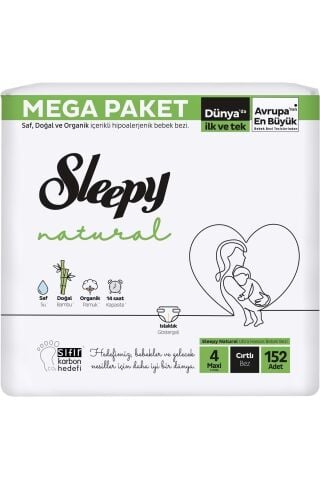 Sleepy Natural Bebek Bezi Mega Maxi 4 (7-14kg) 152 Adet x 3 Paket