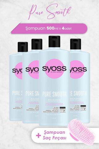 Syoss Pure Smooth Şampuan 500 ml x 4 Adet ve Şampuan Fırçası