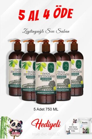 Zeytinyağlı Sıvı Sabun 750 ML 5 Al 4 Öde ve Rosie Pamuk