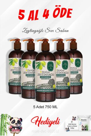 Zeytinyağlı Sıvı Sabun 750 ML 5 Al 4 Öde ve Rosie Pamuk