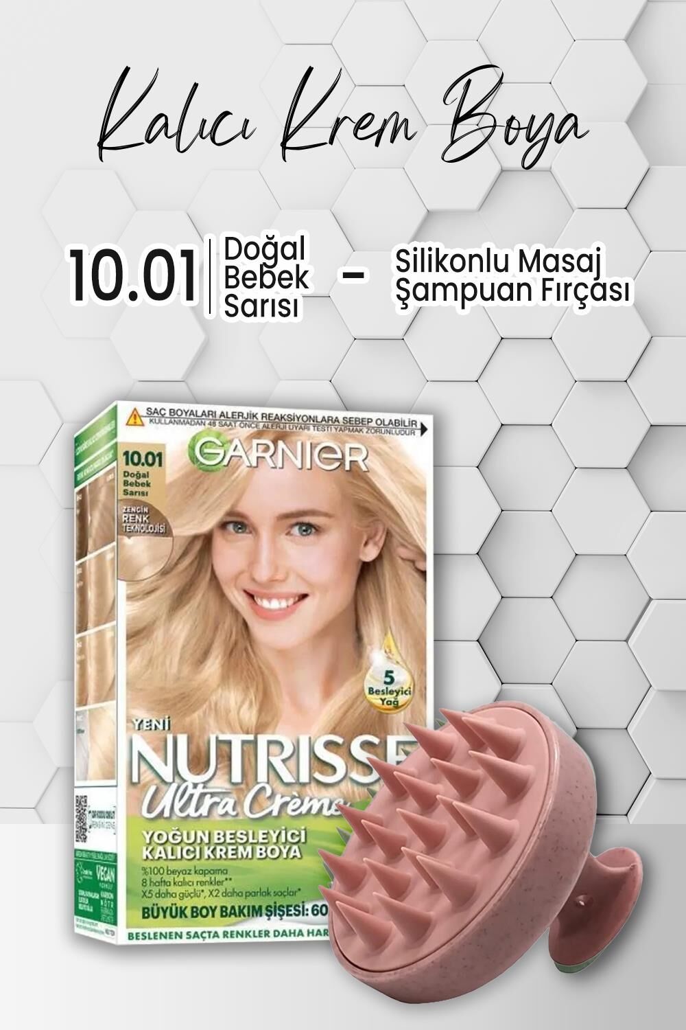 Garnier Nutrisse Besleyici Krem Saç Boyası 10.01 Doğal Bebek Sarısı ve Şampuan Fırçası Pembe