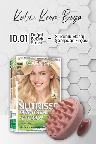 Garnier Nutrisse Besleyici Krem Saç Boyası 10.01 Doğal Bebek Sarısı ve Şampuan Fırçası Pembe