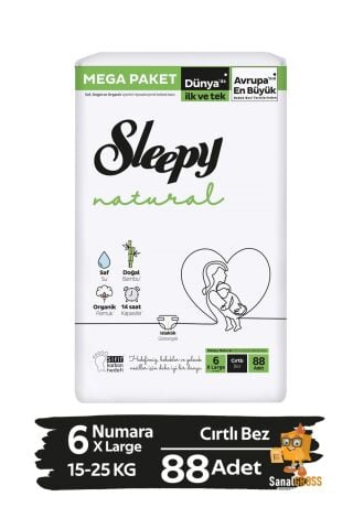 Sleepy Natural Bebek Bezi Mega XL 6 (15-25kg) 88 Adet