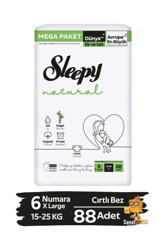 Sleepy Natural Bebek Bezi Mega XL 6 (15-25kg) 88 Adet