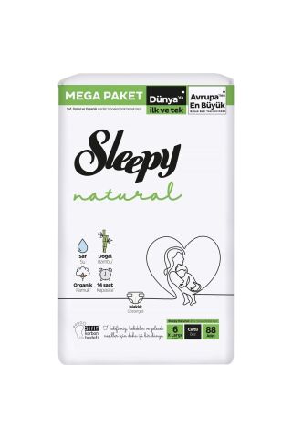 Sleepy Natural Bebek Bezi Mega XL 6 (15-25kg) 88 Adet
