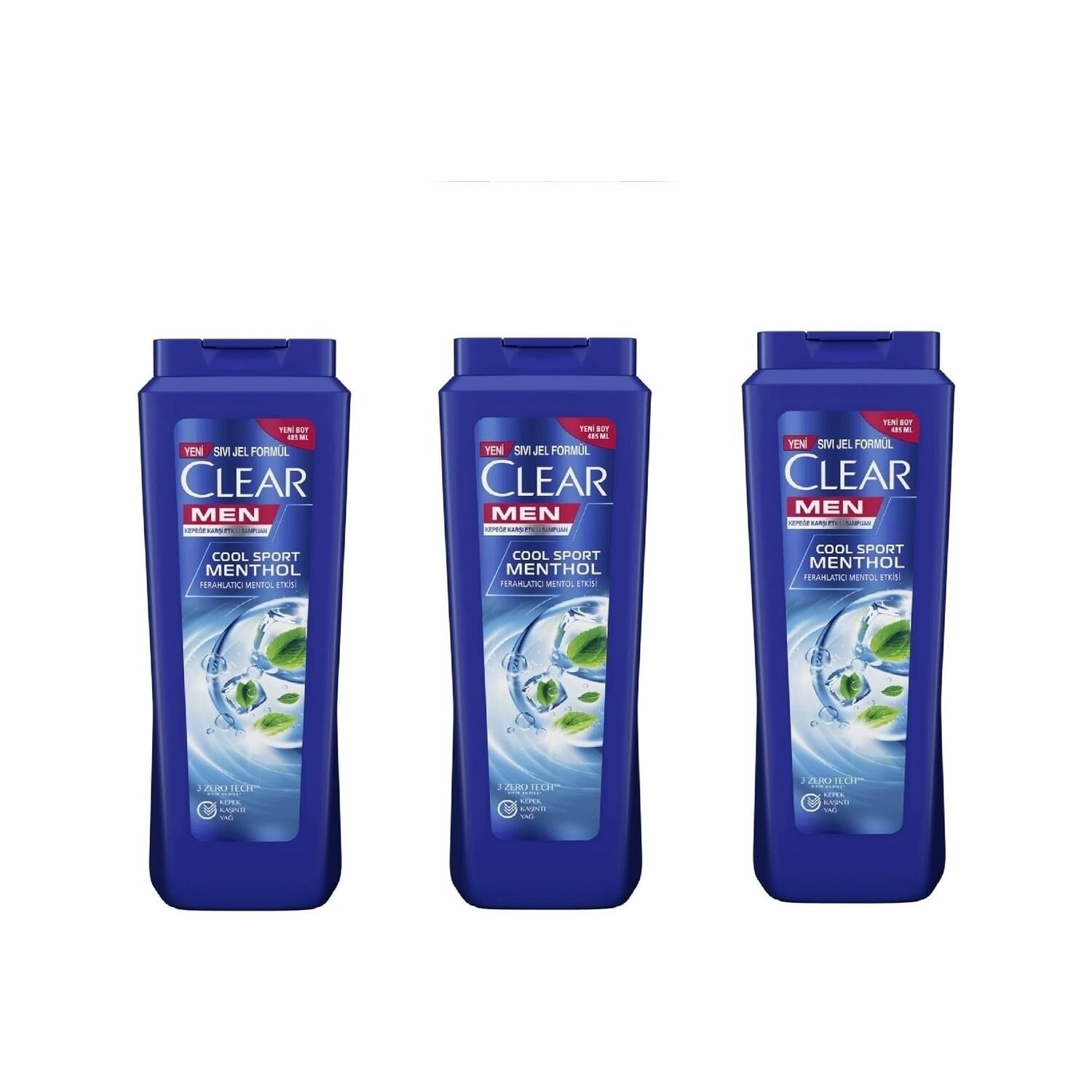 Clear Men Kepeğe Karşı Etkili Şampuan Ferahlatıcı Mentol Etkisi 485 ML x 3