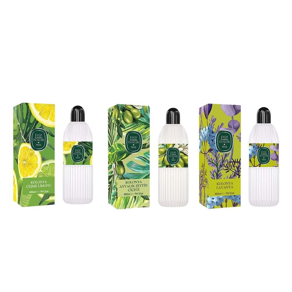 Eyüp Sabri Tuncer Kolonya Çeşme Limonu, Ayvalık Zeytin Çiçeği ve Lavanta Pet Şişe 400 ml