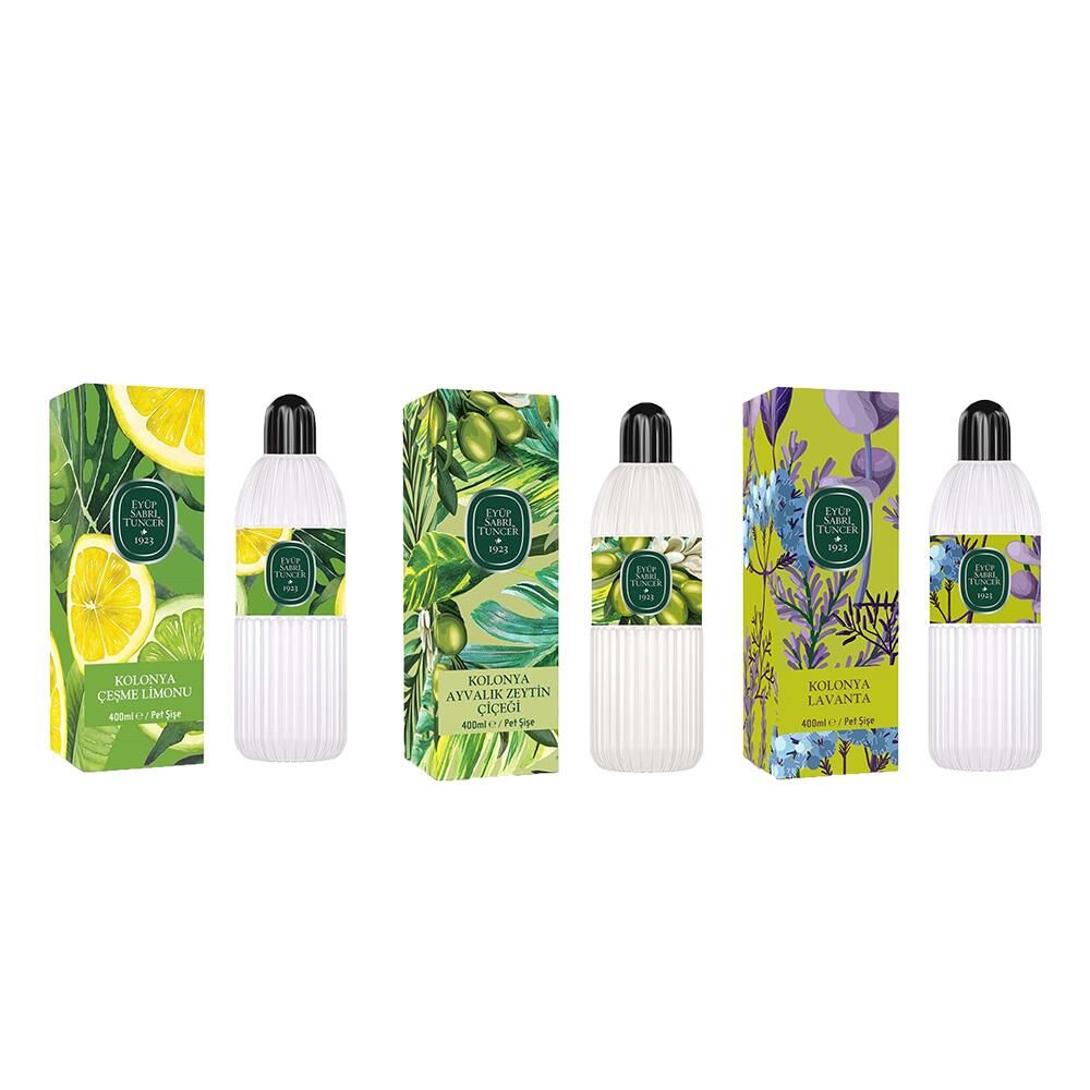 Eyüp Sabri Tuncer Kolonya Çeşme Limonu, Ayvalık Zeytin Çiçeği ve Lavanta Pet Şişe 400 ml