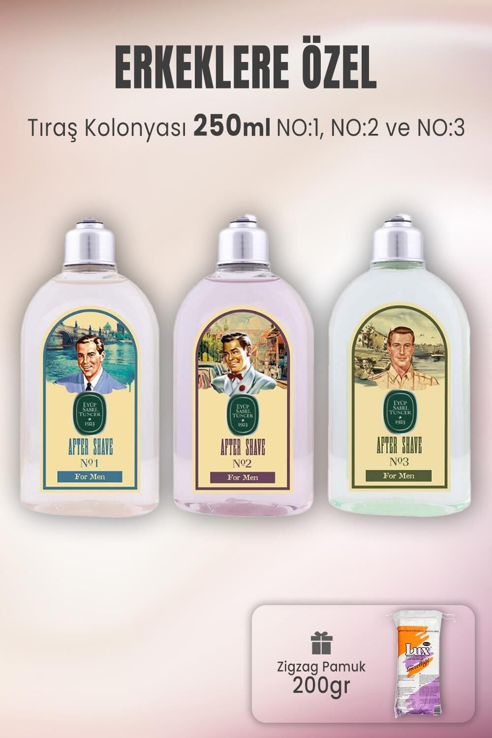 Eyüp Sabri Tuncer Tıraş Kolonyası Seti 1-2-3 ve Zigzag Pamuk 200 gr