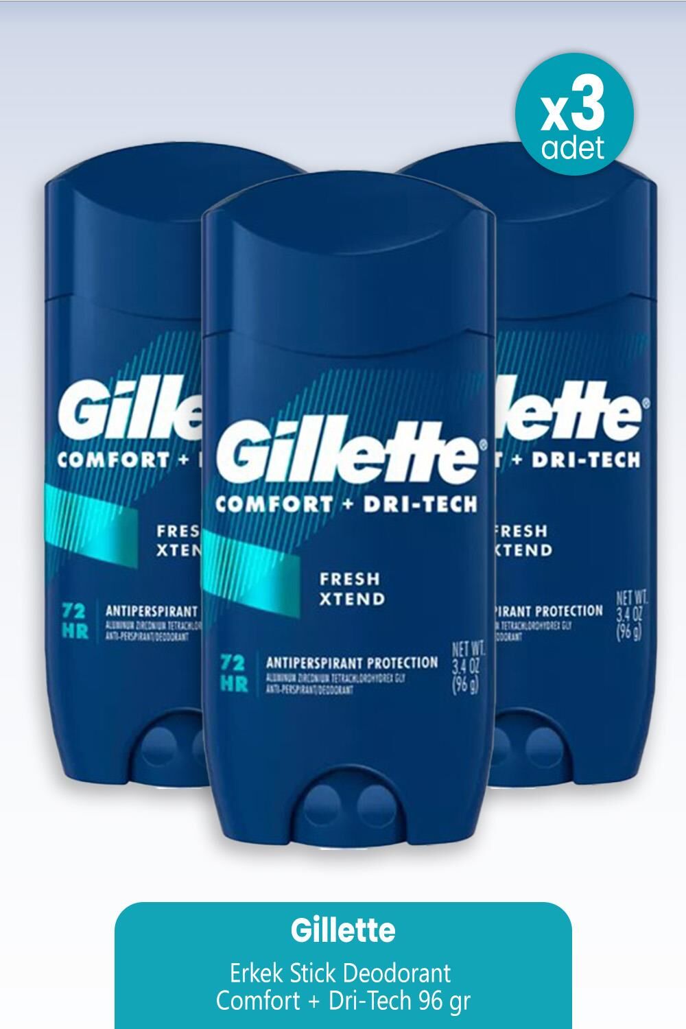 Gillette Erkek Stick Deodorant Comfort + Dri-Tech 96 gr x 3 Adet