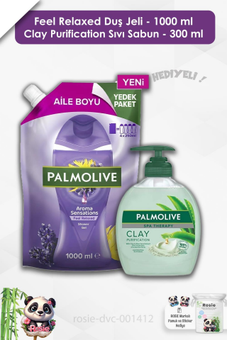 Palmolive Feel Relaxed Duş Jeli 1000 ml,Clay Purification Sıvı Sabun 300 ml ve ROSIE
