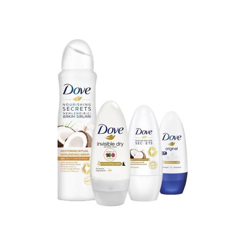 Dove Sprey Deodorant Hindistan Cevizi, Roll-On Invisible Dry, Hindistan Cevizi ve Original