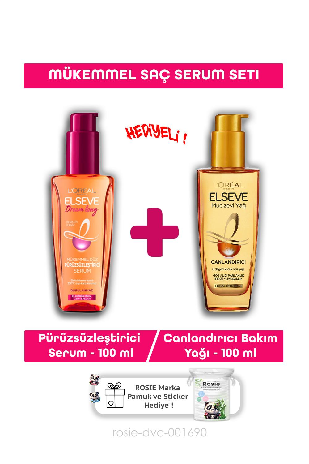 Elseve Dream Long Mükemmel Saç Serumu Yağ 100ml + Mucizevi Canlandırıcı 100 Ml 2 Li ve ROSIE