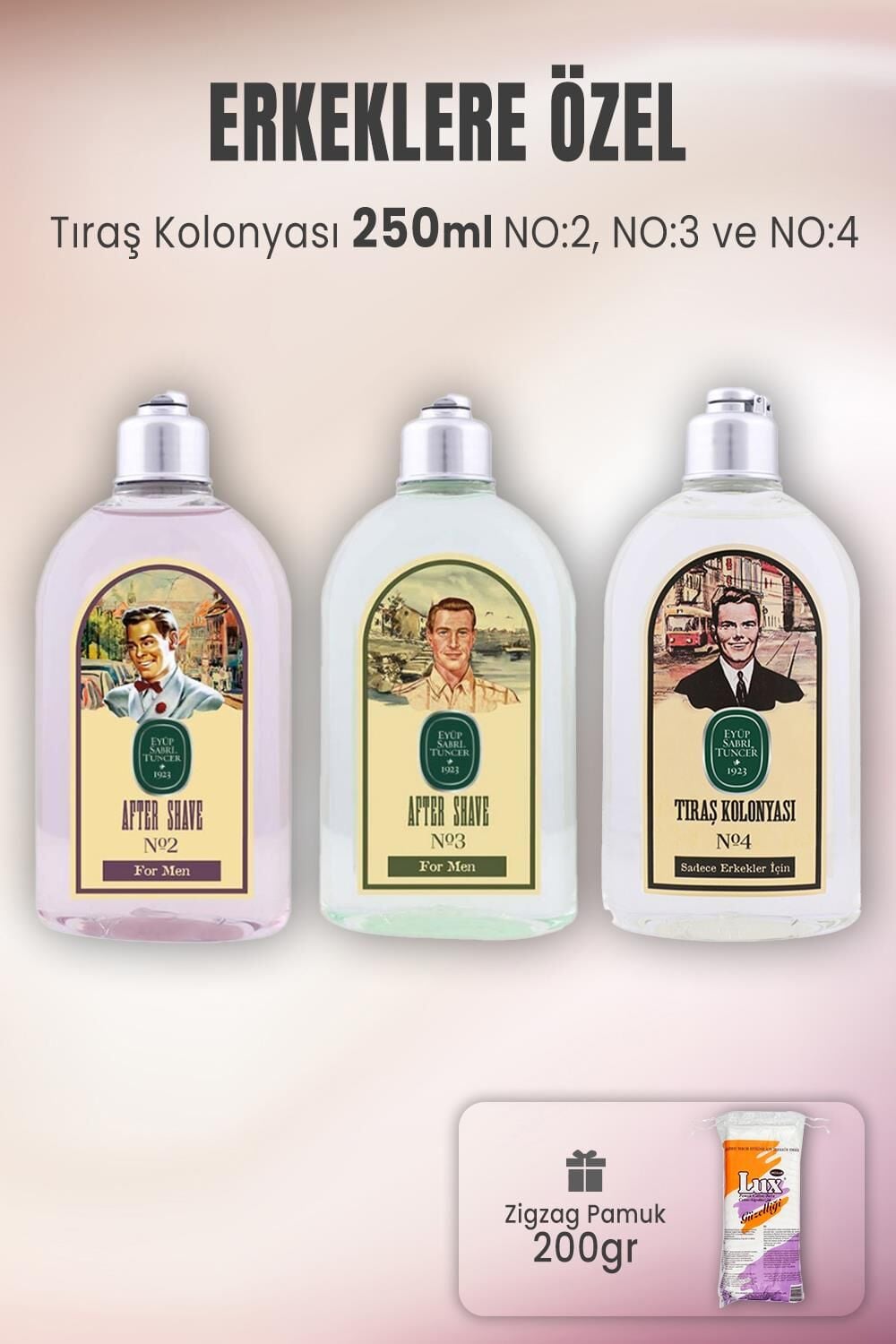Eyüp Sabri Tuncer Tıraş Kolonyası Seti 2-3-4 ve Zigzag Pamuk 200 gr