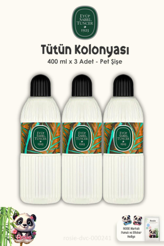 3 Adet Eyüp Sabri Tuncer Tütün Kolonyası Pet Şişe 400 ml  ve %100 Pamuk ROSIE