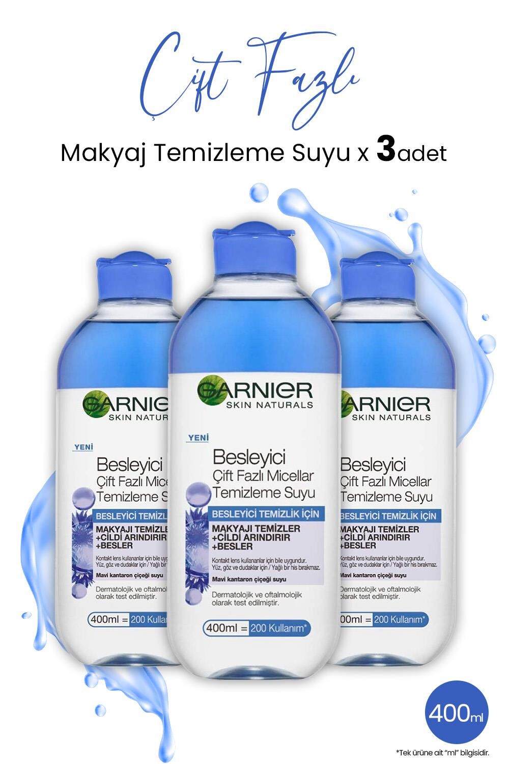 Garnier Micellar Temizleme Suyu Besleyici Çift Fazlı 400 ml x 3 Adet