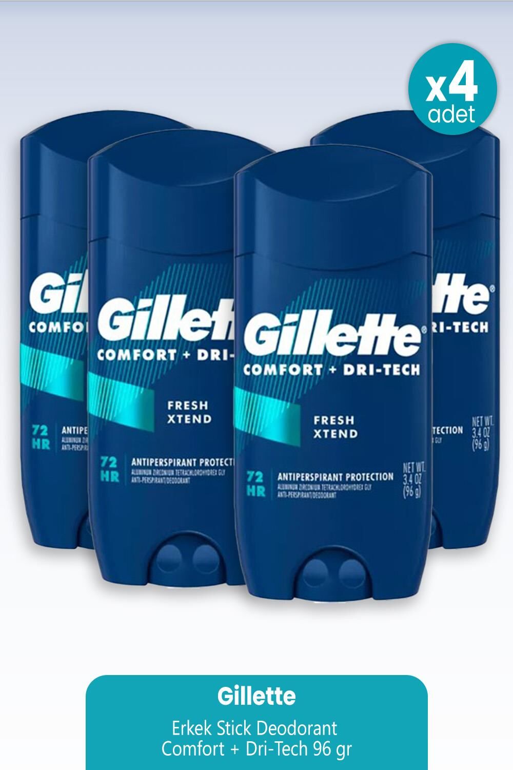Gillette Erkek Stick Deodorant Comfort + Dri-Tech 96 gr x 4 Adet