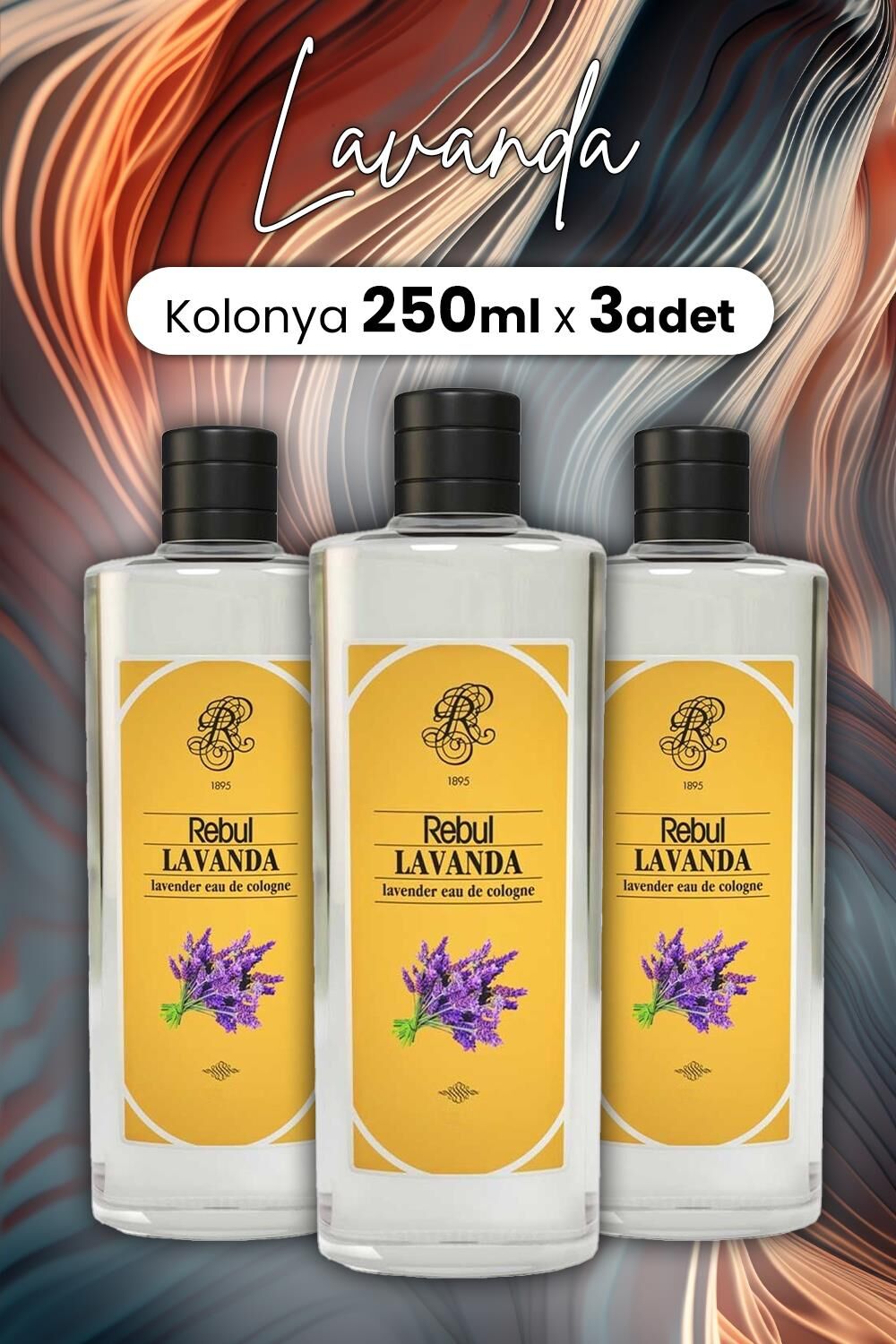 Rebul Lavanta Cam Şişe Kolonya 250 ml x 3 Adet
