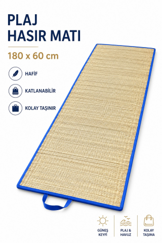 Hasır Mat, Plaj - Kamp Matı %100 Hasır, 60x180 cm