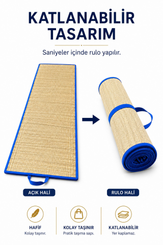 Hasır Mat, Plaj - Kamp Matı %100 Hasır, 60x180 cm