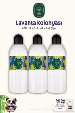 Eyüp Sabri Tuncer Lavanta Kolonyası 3Adet Silindir Pet Şişe 400 ml ve ROSIE Pamuk