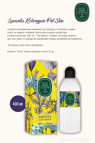 Eyüp Sabri Tuncer Lavanta Kolonyası 3Adet Silindir Pet Şişe 400 ml ve ROSIE Pamuk