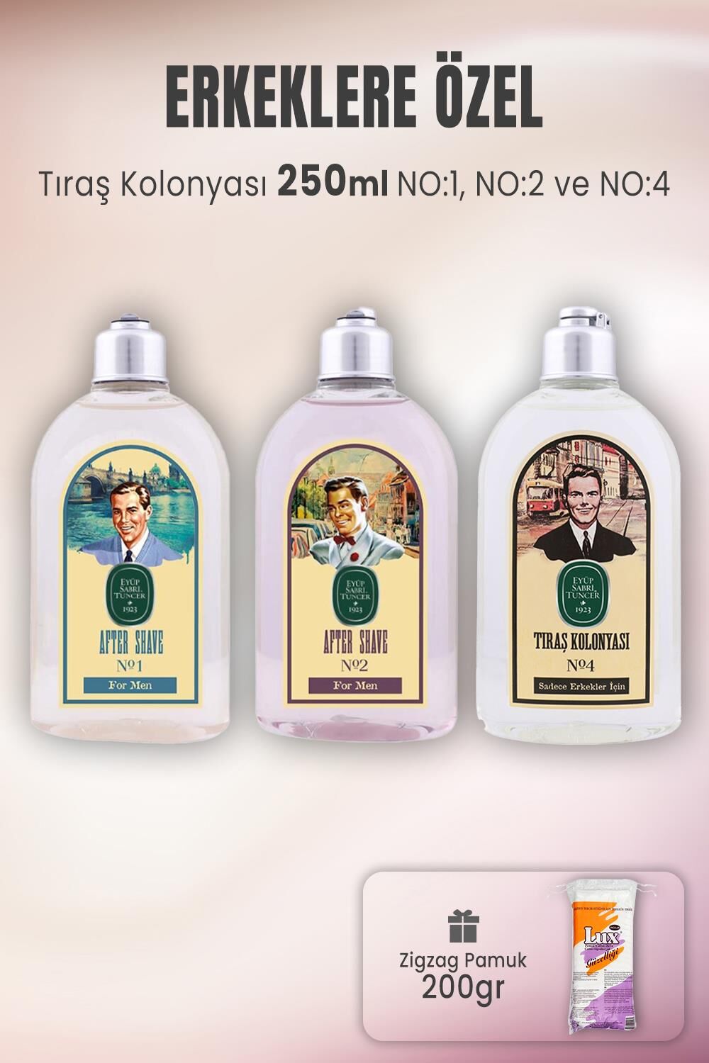 Eyüp Sabri Tuncer Tıraş Kolonyası Seti 1-2-4 ve Zigzag Pamuk 200 gr